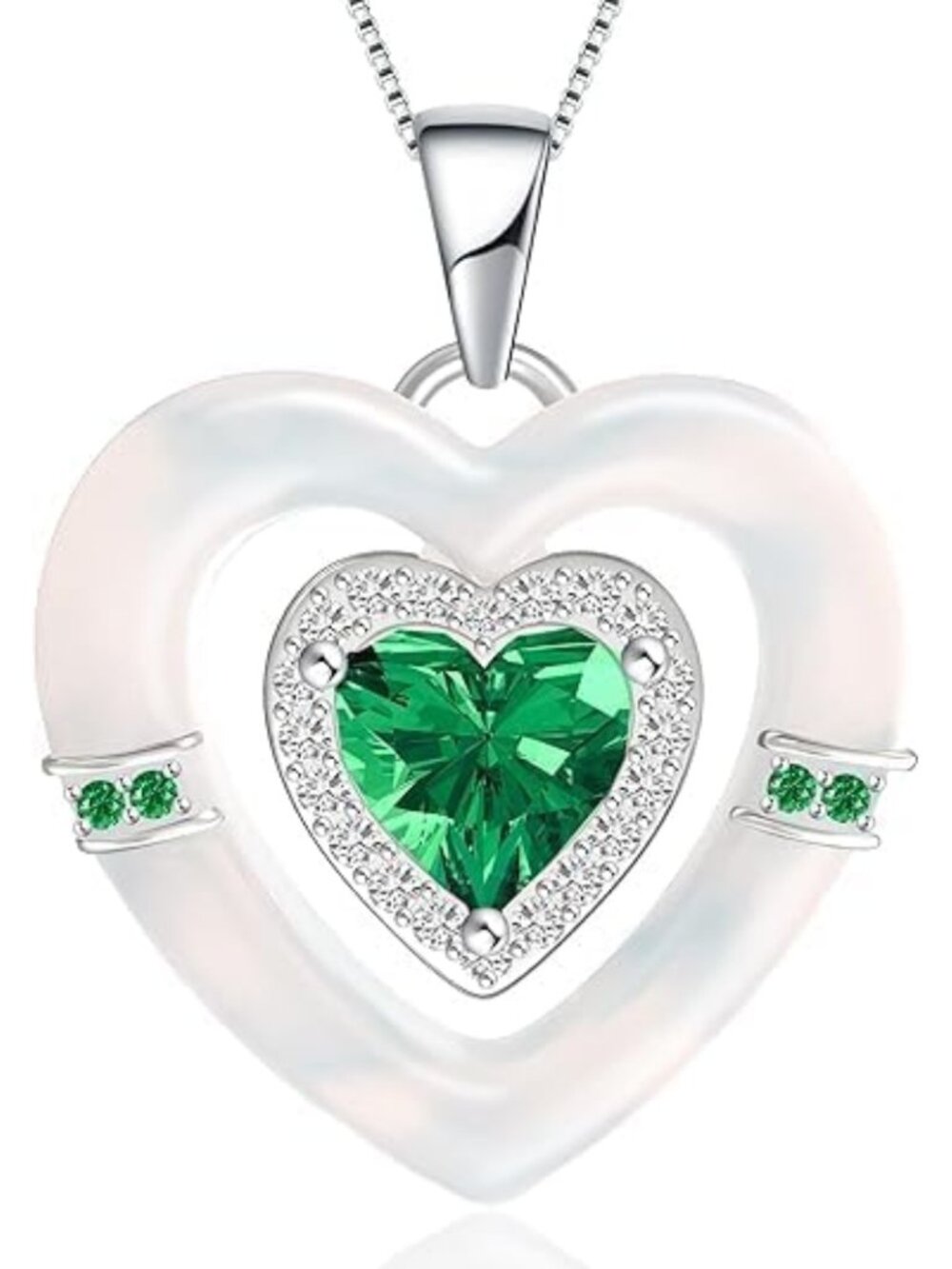 Sterling Silver Birthstone Necklace, Double Heart Jewelry Gift for Women & Moms